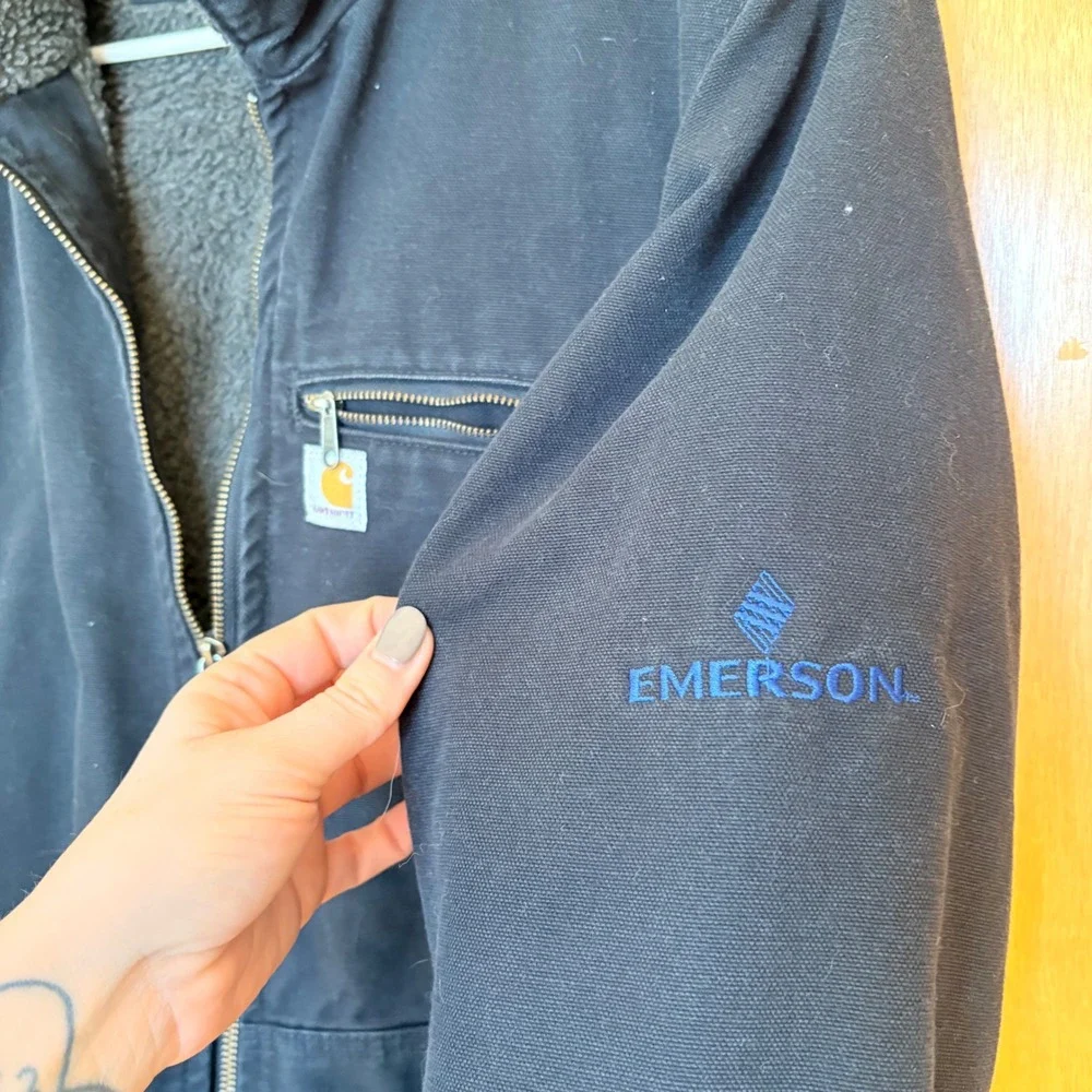 Carhartt Sherpa Lined Work Jacket Black Mens XL 16 18‎ Emerson Logo